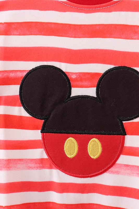 Red stripe character applique romper