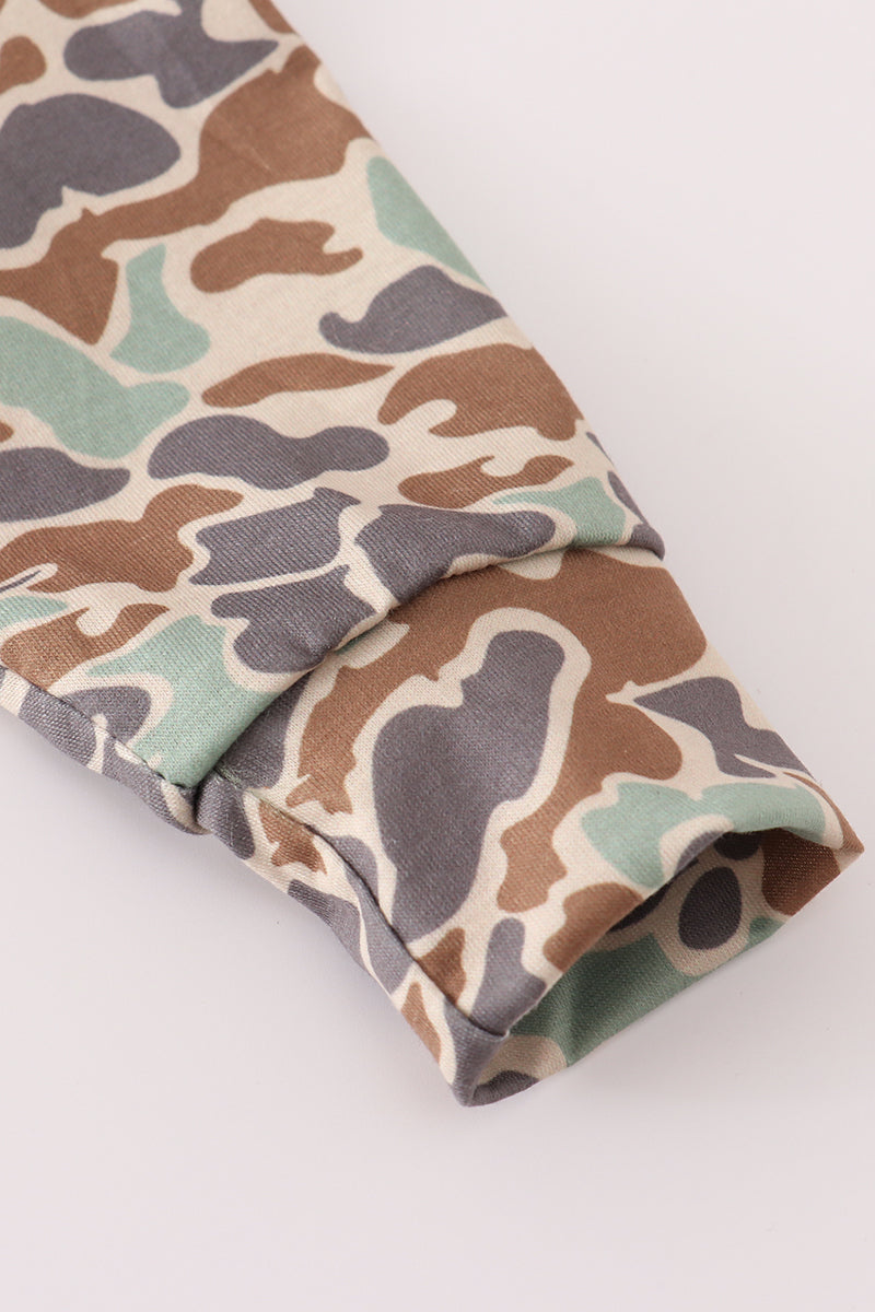 Green camouflage cow tractor applique romper