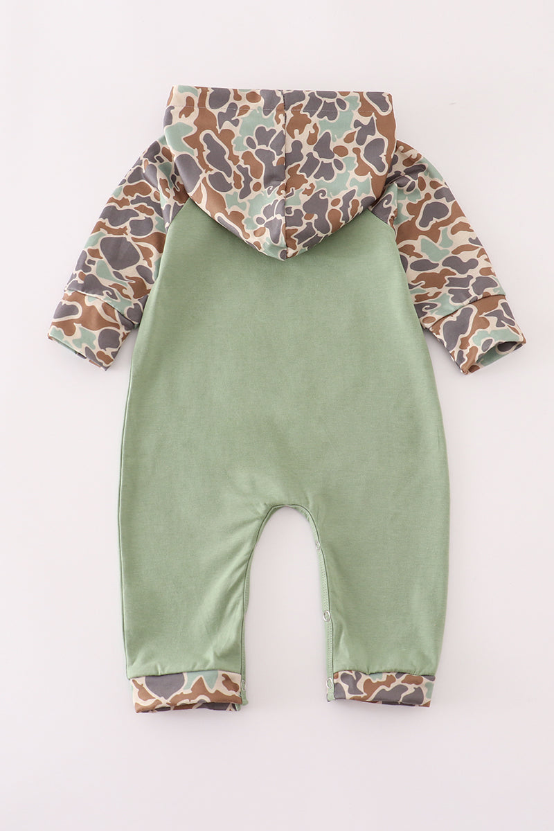 Green camouflage cow tractor applique romper