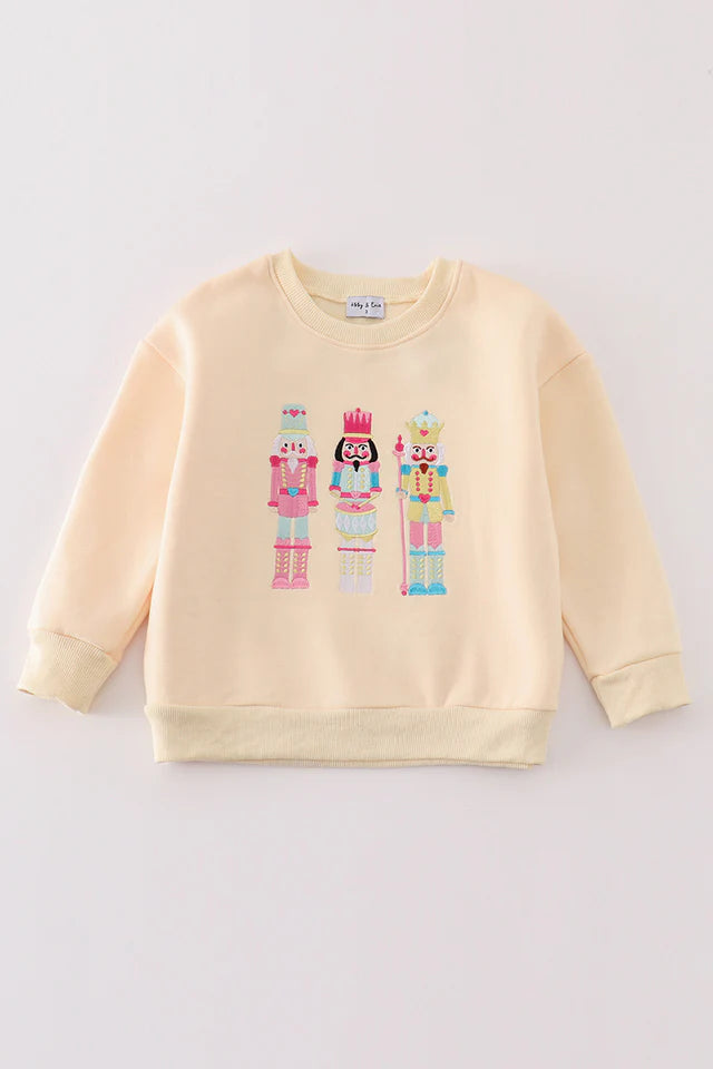 Yellow Nutcracker Embroidery Fleece Sweatshirt