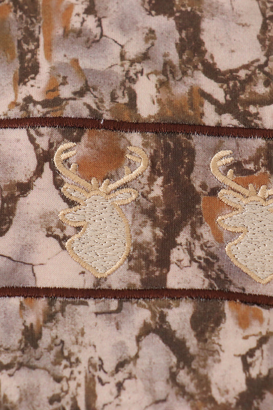 Brown three deers embroidery shorts set