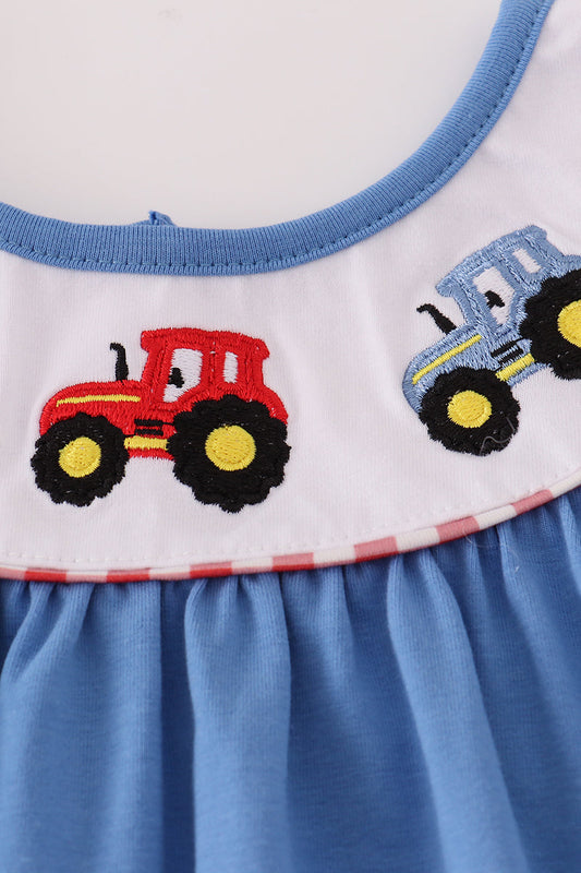 Blue tractor embroidery dress