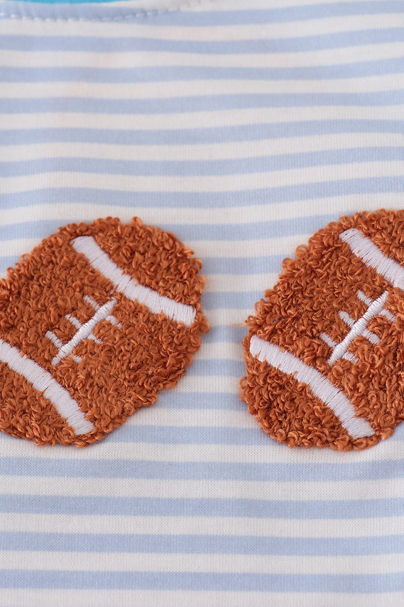 Blue football french knot stripe top