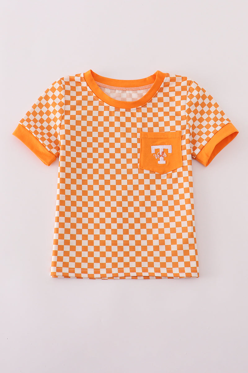 Orange Tennessee go vols embroidery checkered top
