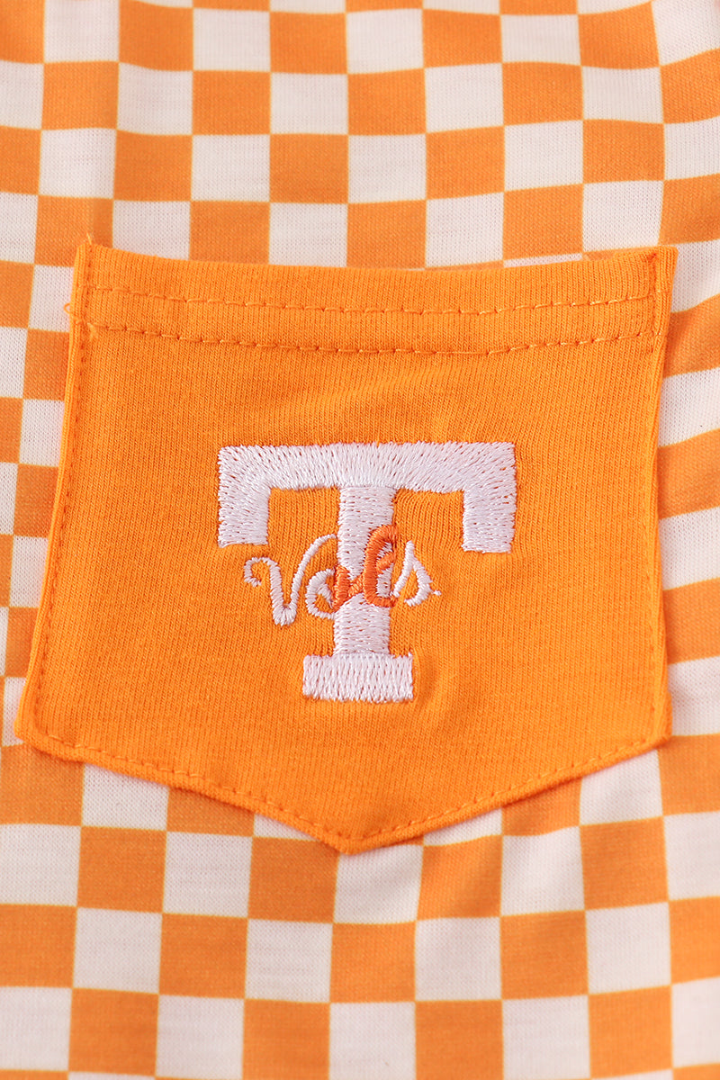 Orange Tennessee go vols embroidery checkered top