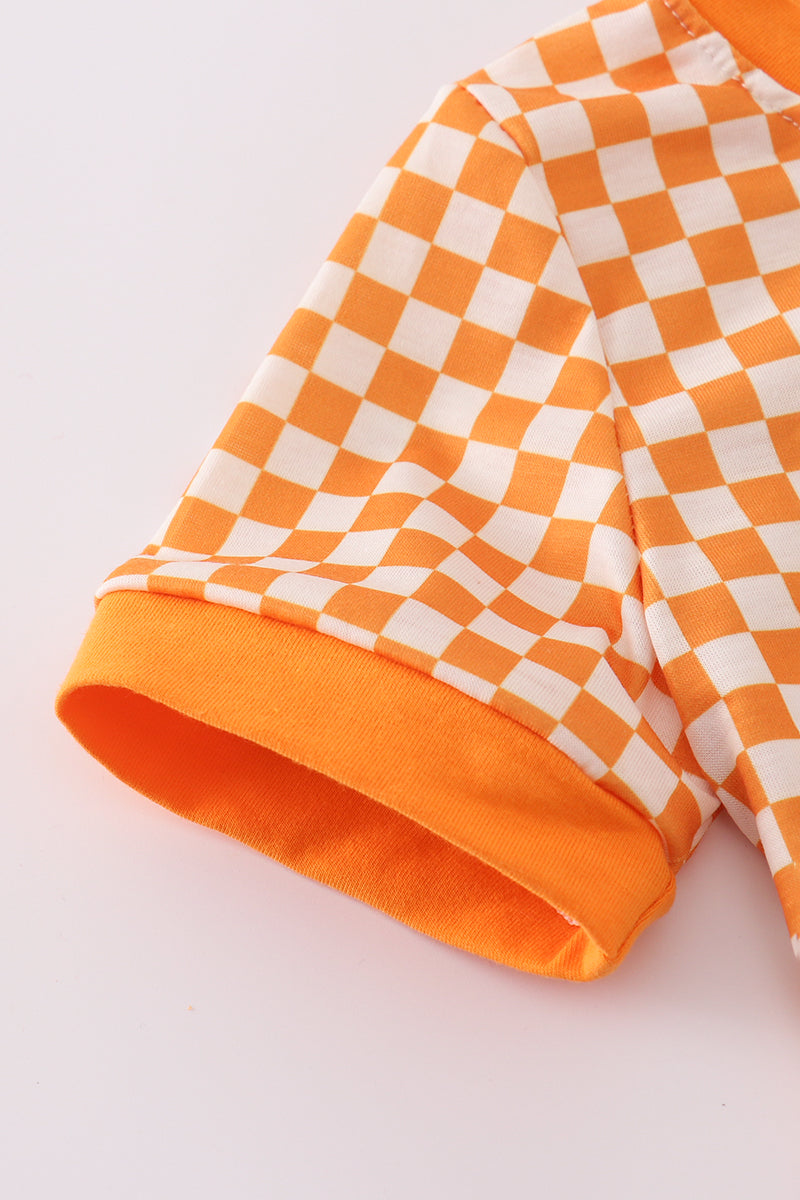Orange Tennessee go vols embroidery checkered top