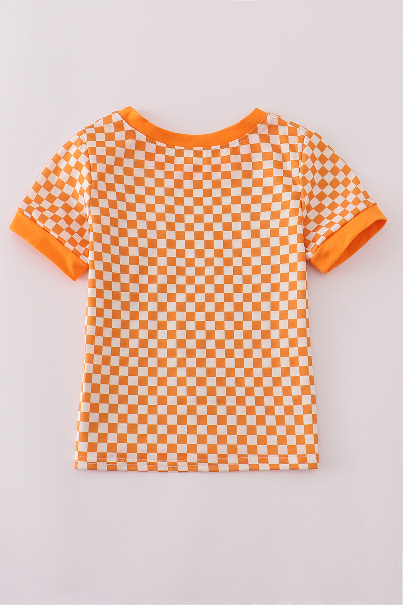 Orange Tennessee go vols embroidery checkered top