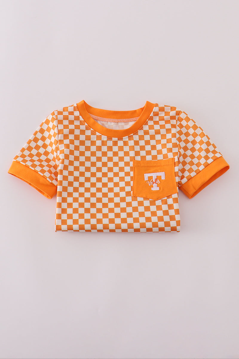 Orange Tennessee go vols embroidery checkered top