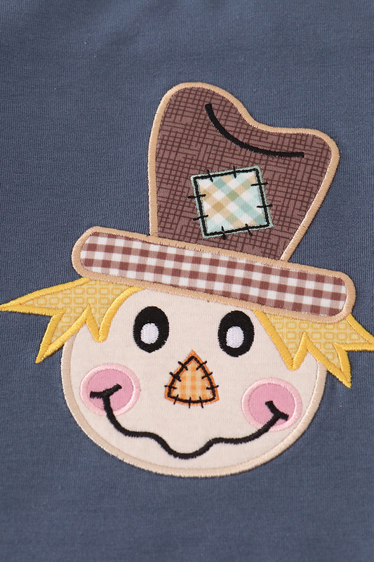 Navy scarecrow applique pants set