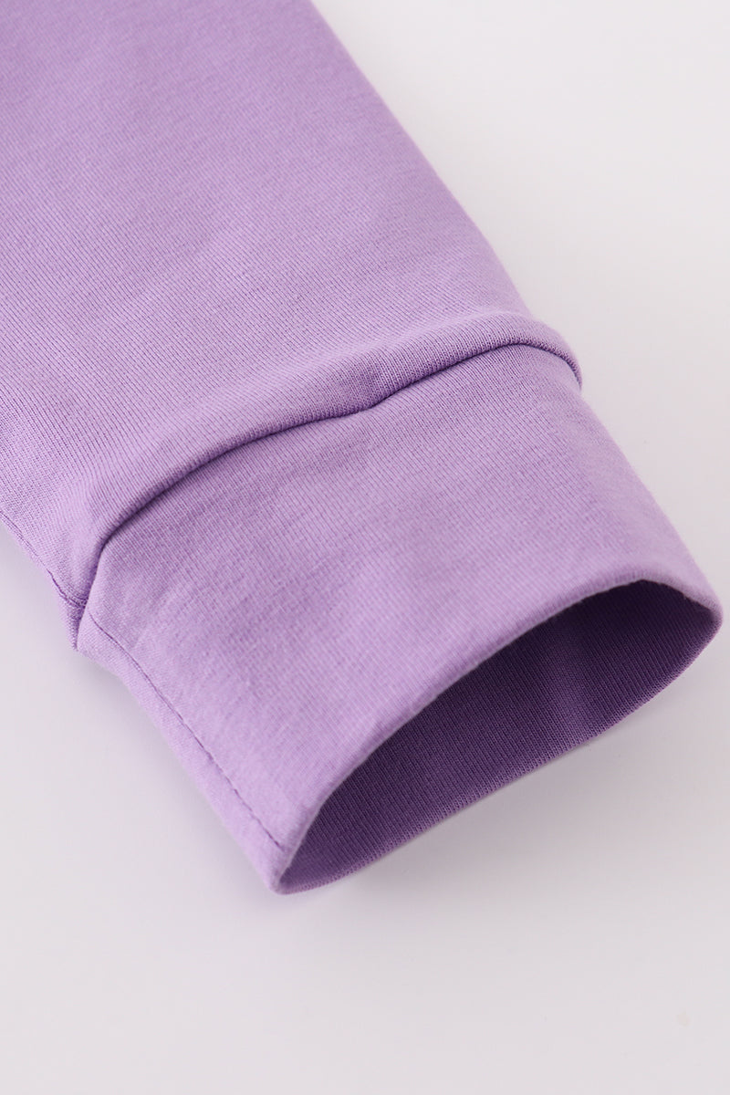 Purple ghost pumpkin embroidery ruffle top