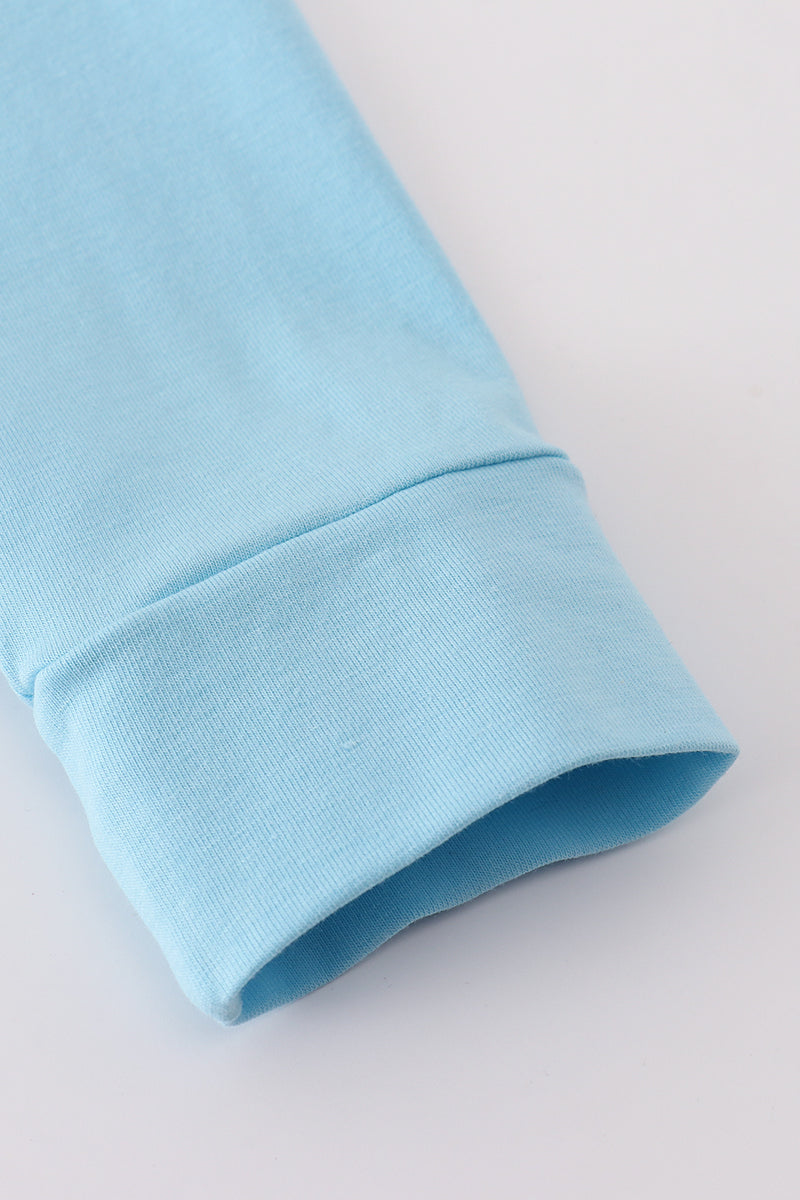 Blue ghost pumpkin embroidery top