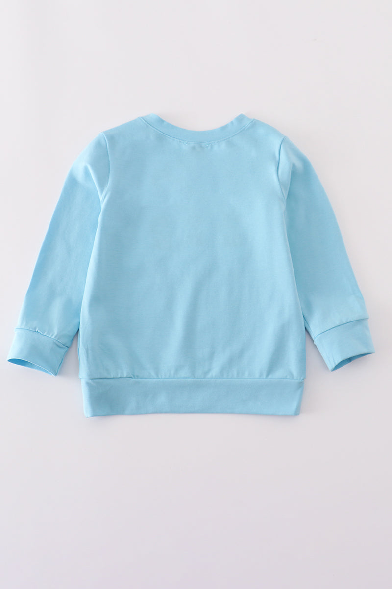 Blue ghost pumpkin embroidery top