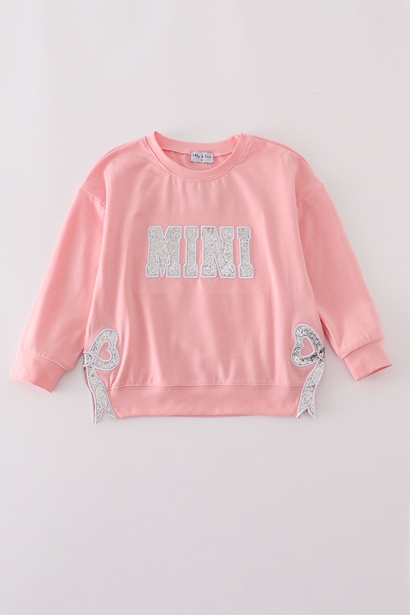 Pink MINI bow glitter mom&me top