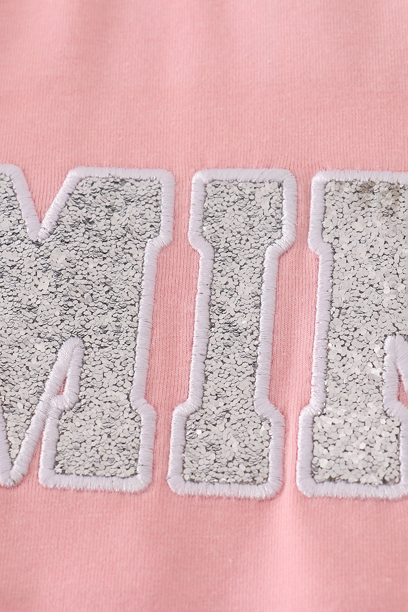 Pink MINI bow glitter mom&me top