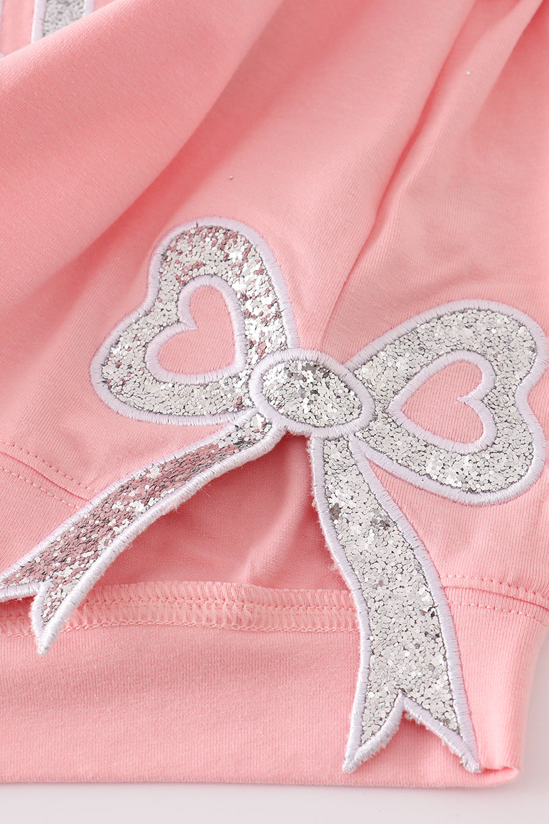 Pink MINI bow glitter mom&me top