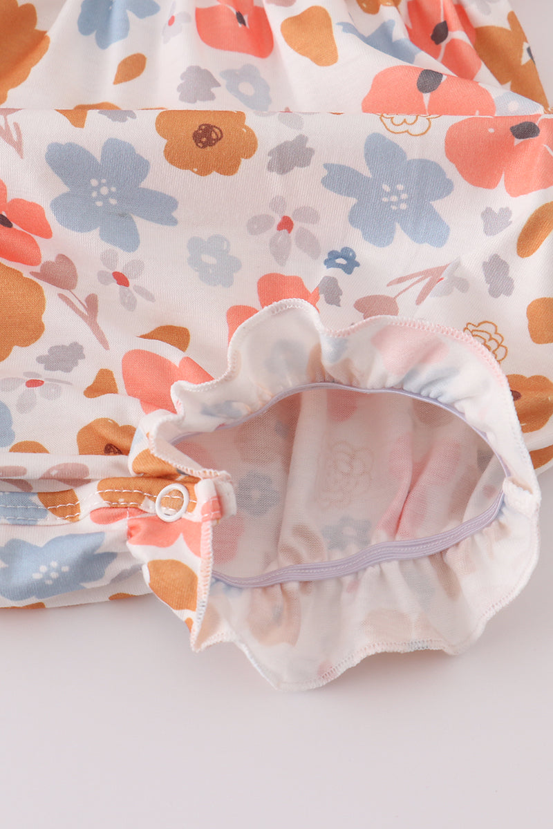 Floral print smocked ruffle bubble
