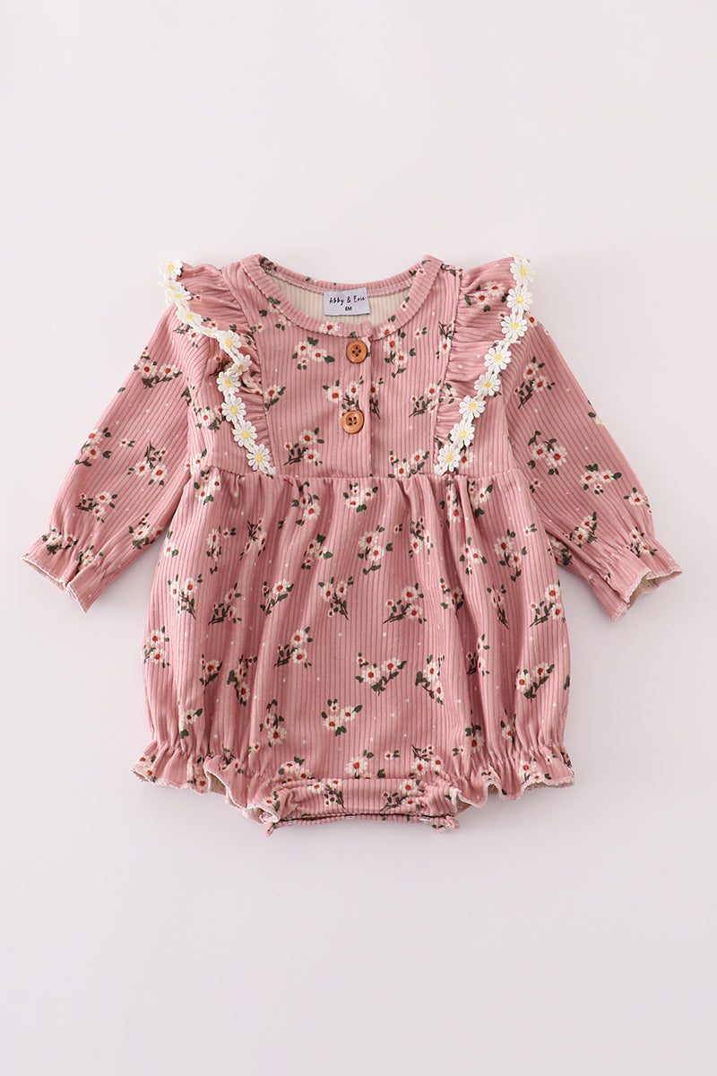 Floral corduroy lace ruffle bubble