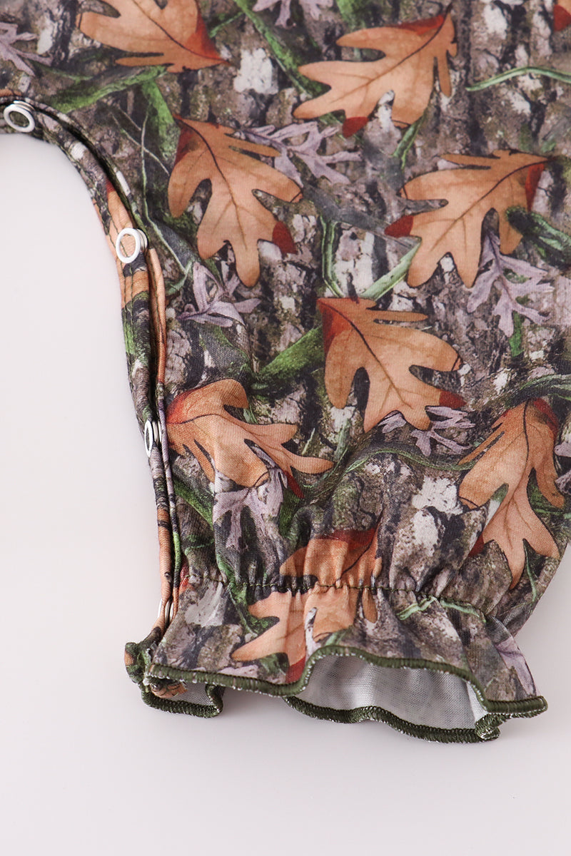Forest hunting deer embroidery ruffle romper