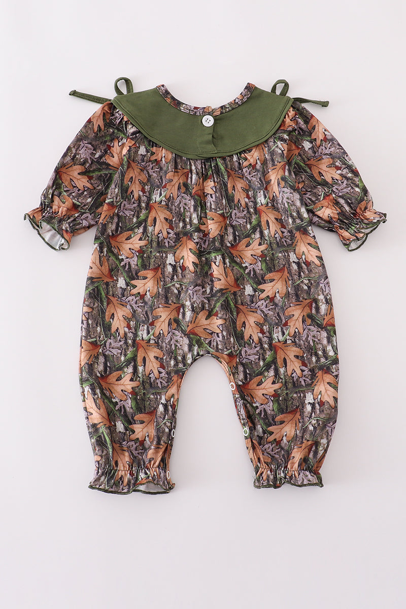 Forest hunting deer embroidery ruffle romper