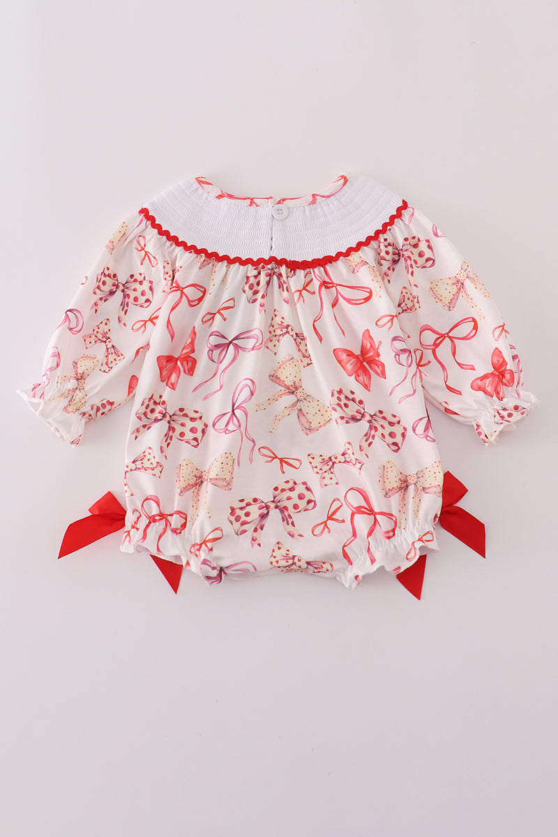 Red bow smocked bubble