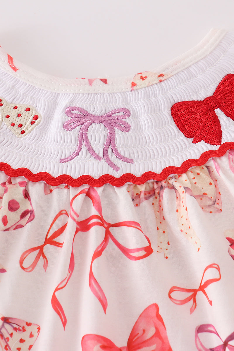 Red bow smocked bloomer set