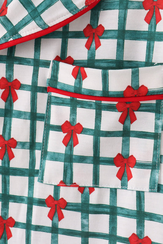 Green bow plaid mom gown