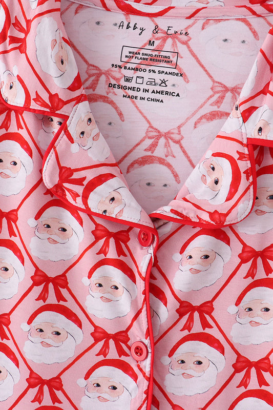 Red santa claus print bamboo mom pajamas pants set