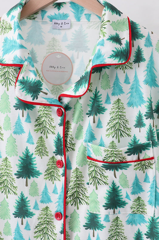 Green christmas tree print mom pajamas pants set