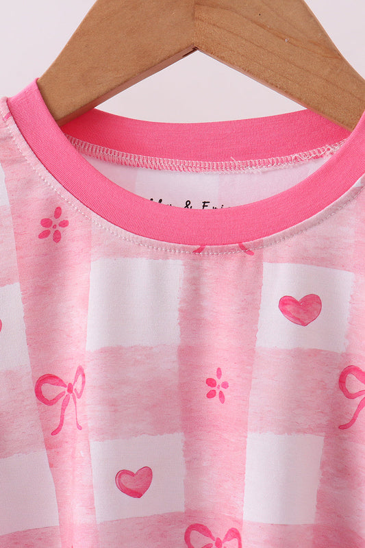 Pink heart checkered bamboo pajama pants set