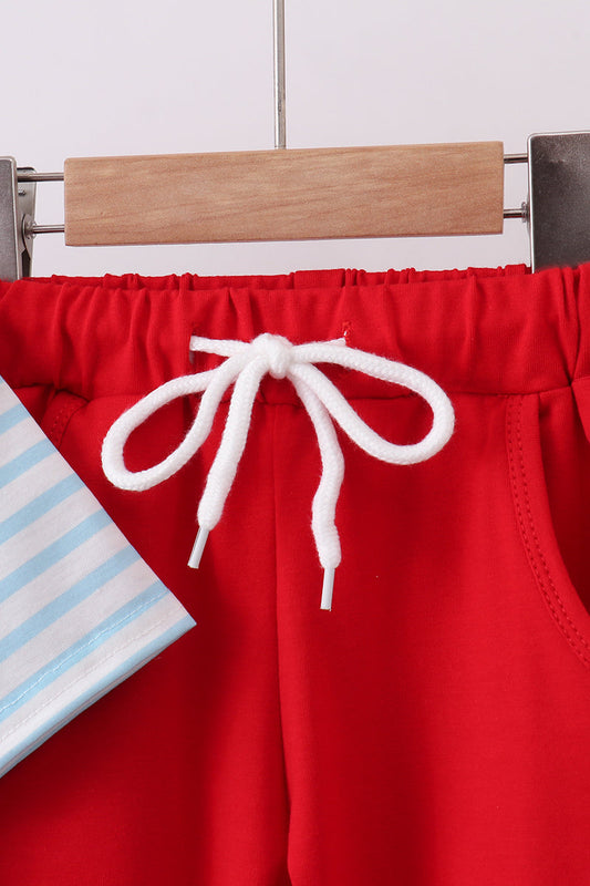 Blue stripe sports Trio applique pants set