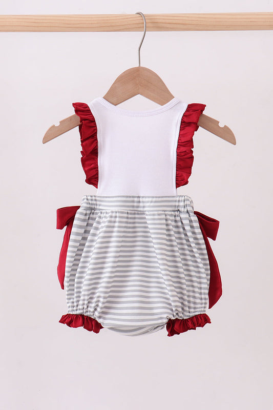 Maroon Alabama embroidery ruffle stripe bubble