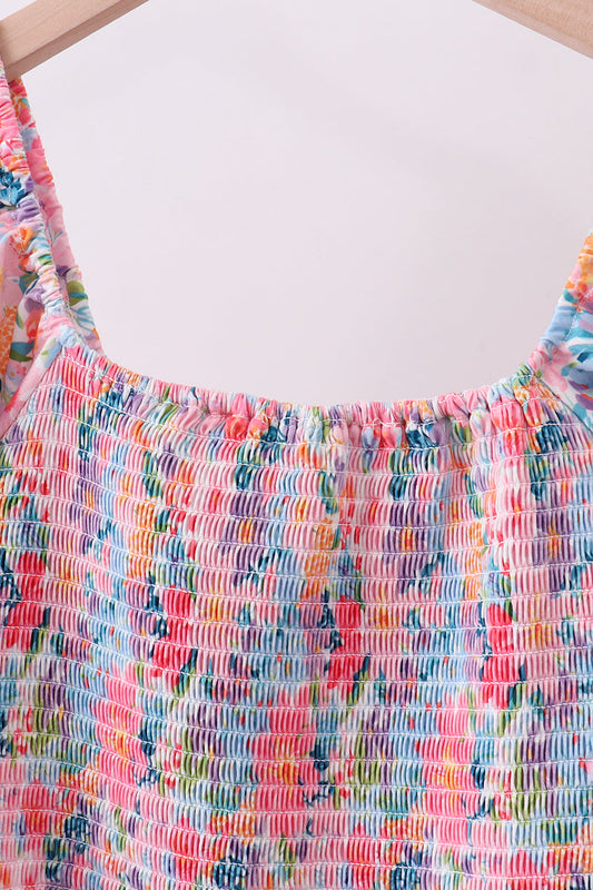 Purple floral smocked women dress