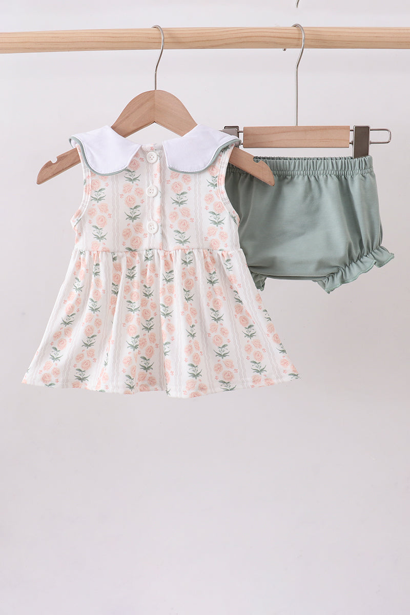 Sage floral ruffle bloomer set