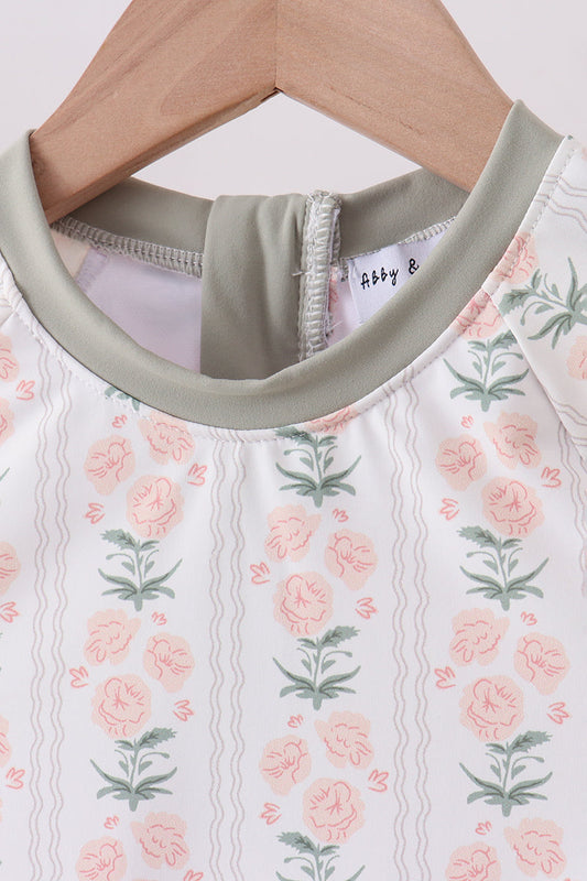 Sage floral rashguard swimsuit