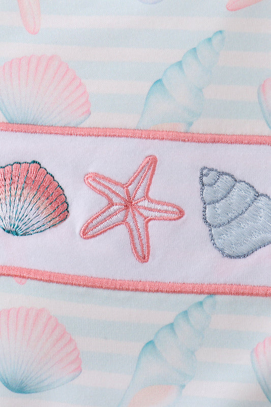 Pink shell starfish embroidery bow bloomer set