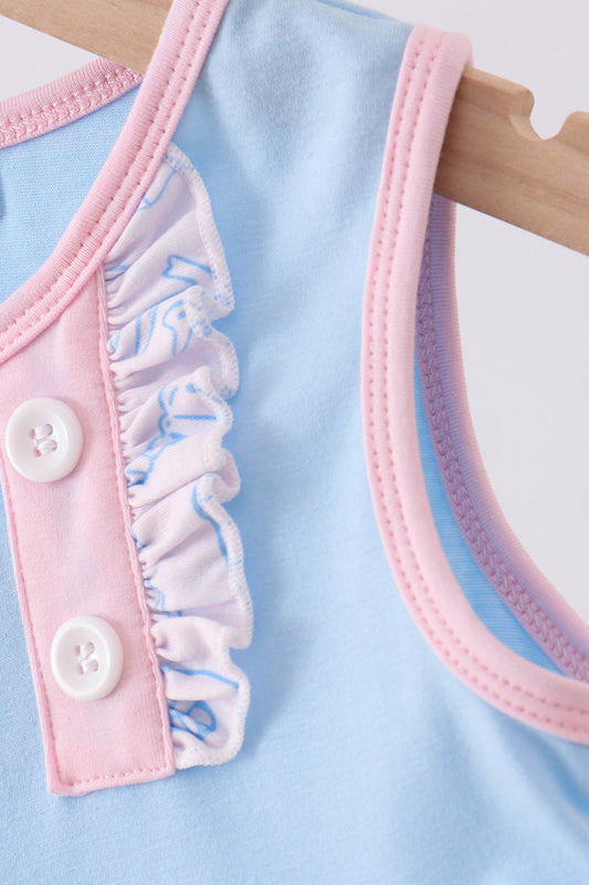 Blue shell starfish print ruffle dress