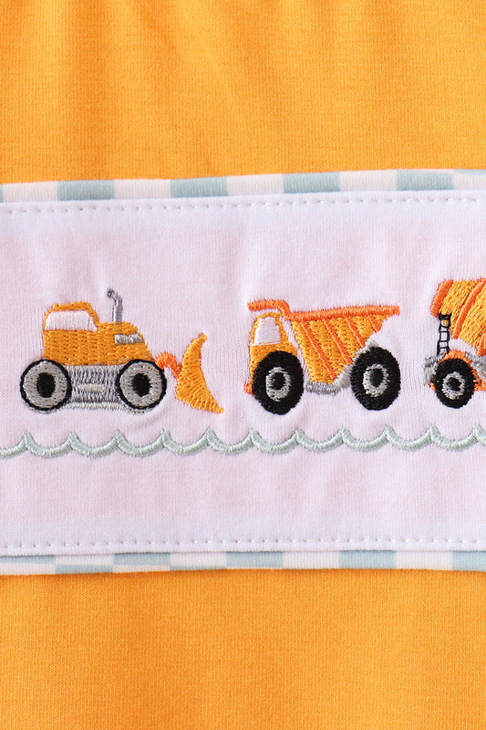 Construction vehicle embroidery shorts set