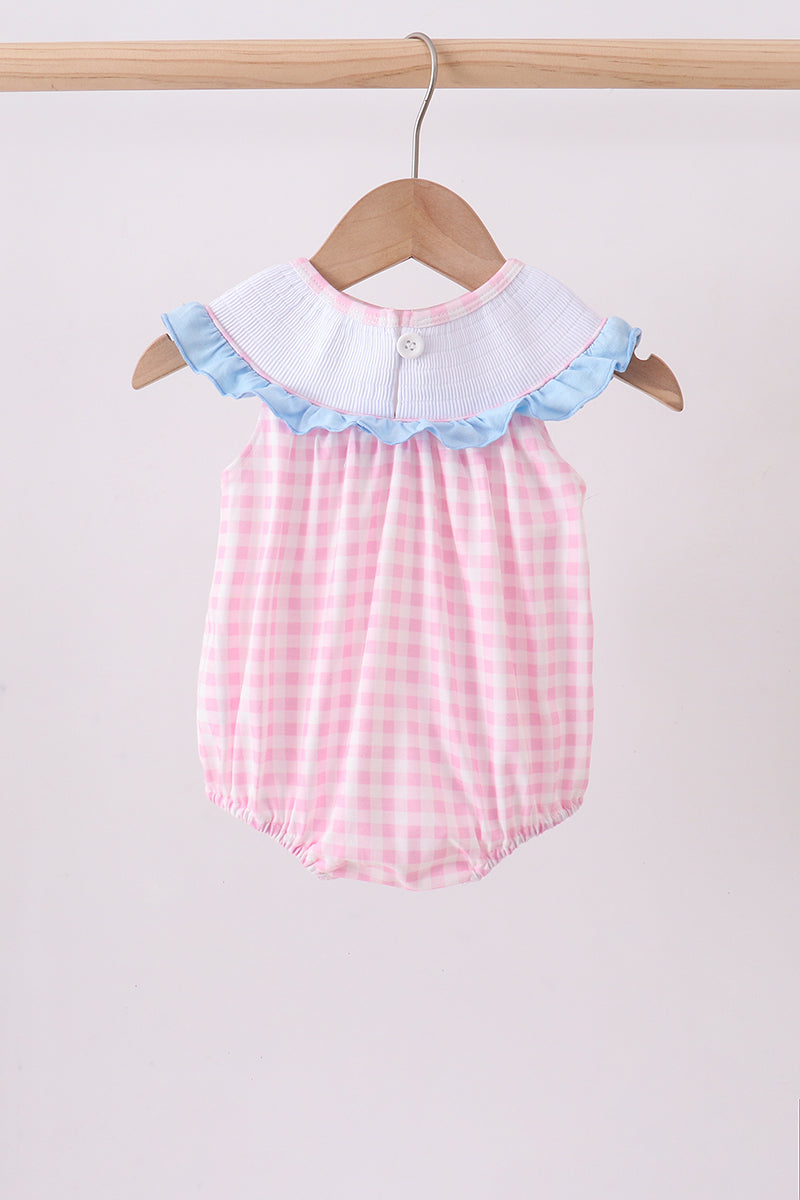 Pink princess smocked gingham ruffle bubble