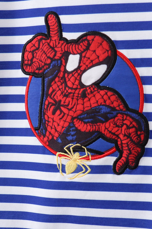 Blue stripe character applique shorts set