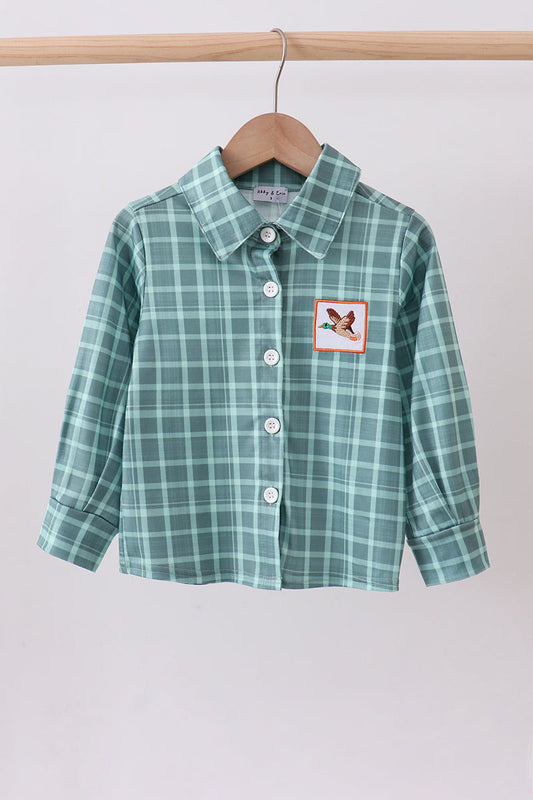 Duck embroidery button down plaid shirt