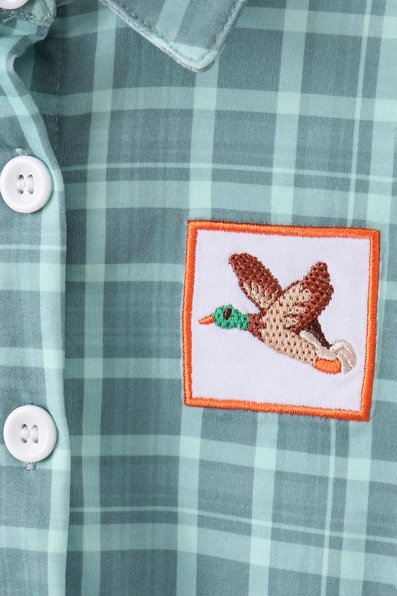Duck embroidery button down plaid shirt