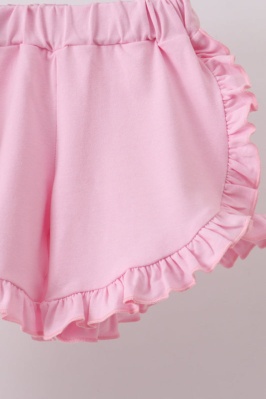 Pink lollipop embroidery ruffle shorts set