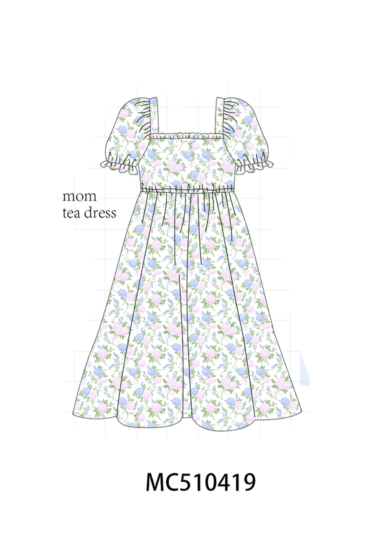 Blue floral print ruffle mom&me dress