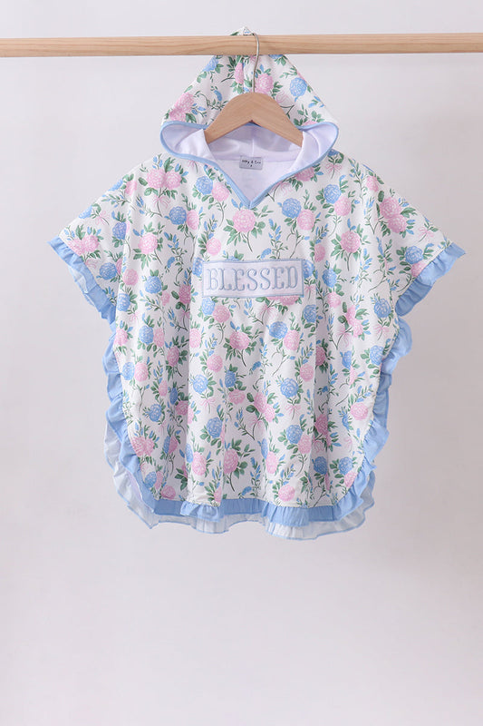 Blue floral blessed embroidery ruffle cover up
