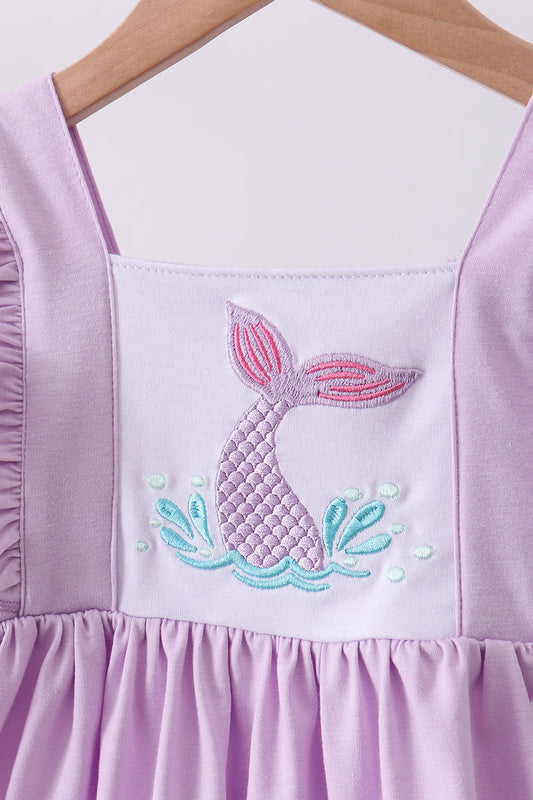 Purple mermaid embroidery ruffle shorts set