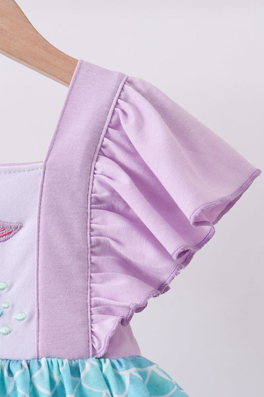 Purple mermaid embroidery ruffle dress