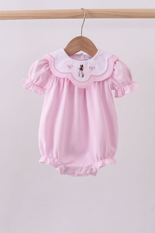 Pink stripe bunny bow embroidery bubble