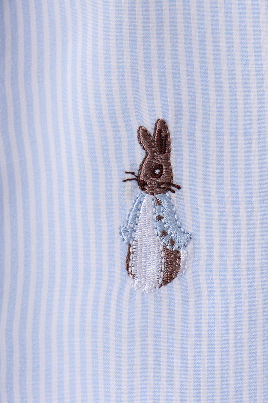 Blue stripe bunny embroidery button down shirt