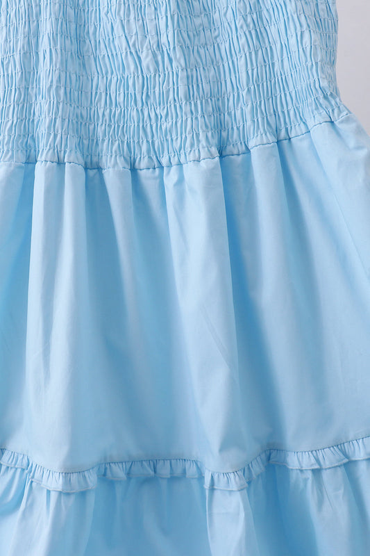 Blue smocked ruffle tiered dress
