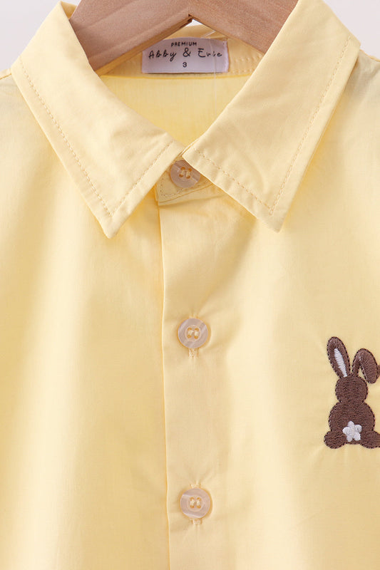 Beige bunny embroidery button down shirt